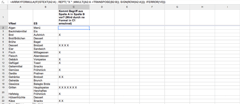 Zwei Spalten in Google Docs vergleichen