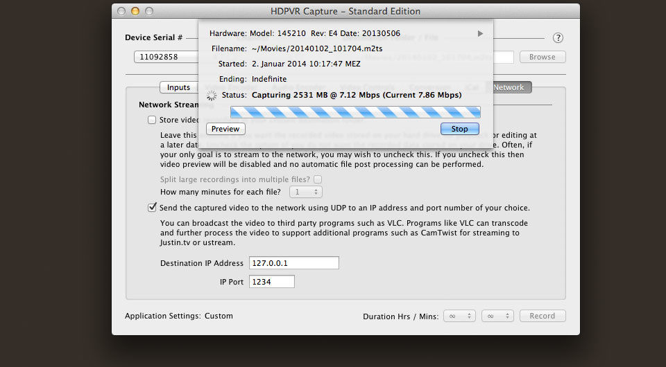 HD-PVR Capture UDP Streaming Mac
