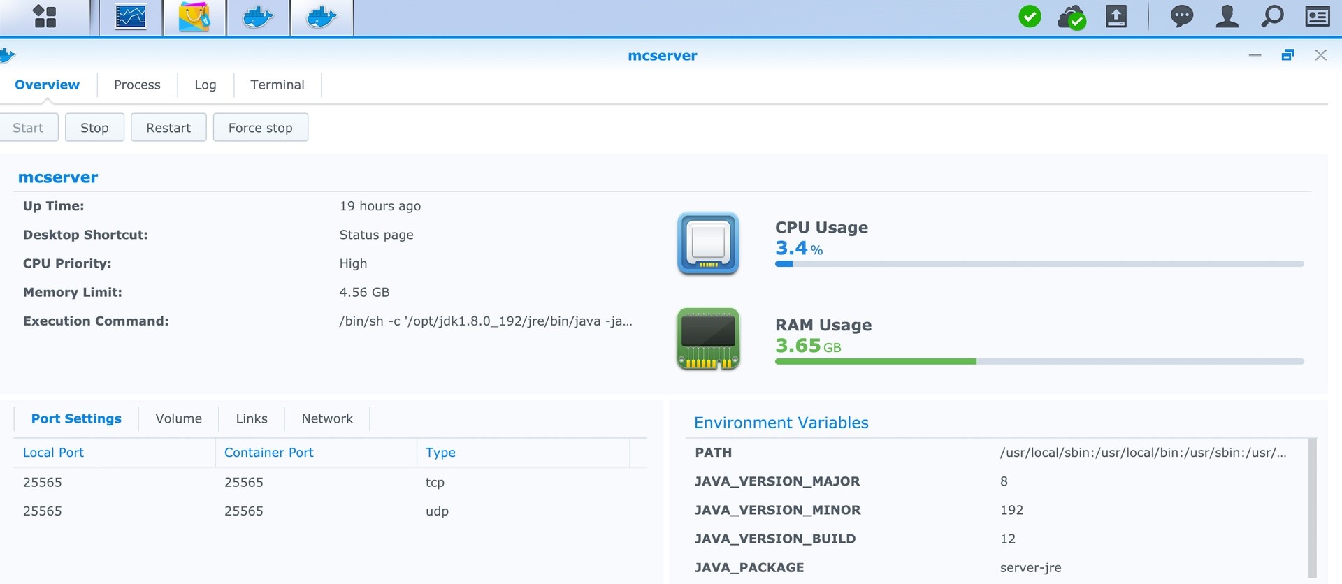 Der Minecraft-Server auf dem Synology NAS