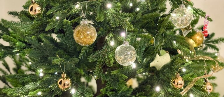 Unser Weihnachtsbaum mit eingebauten LEDs, der wie echt wirkt